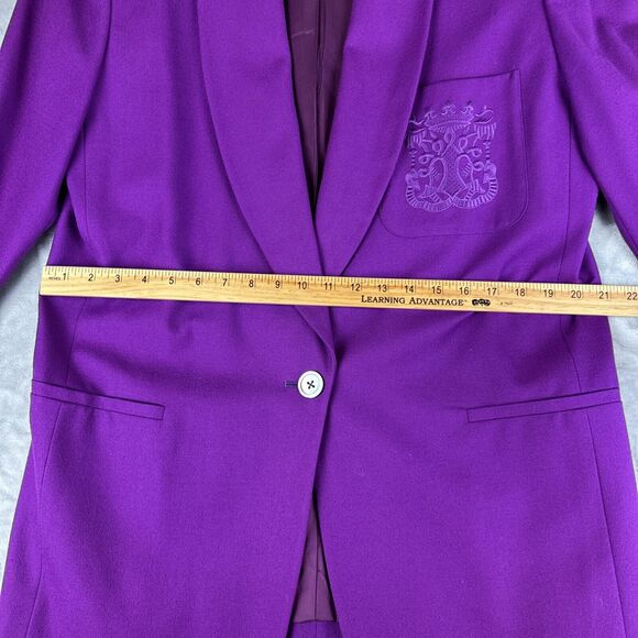 Vintage Classiques 100% Wool Blazer Womens L Fuchsia Purple Embroidery (1105) - Picture 15 of 15